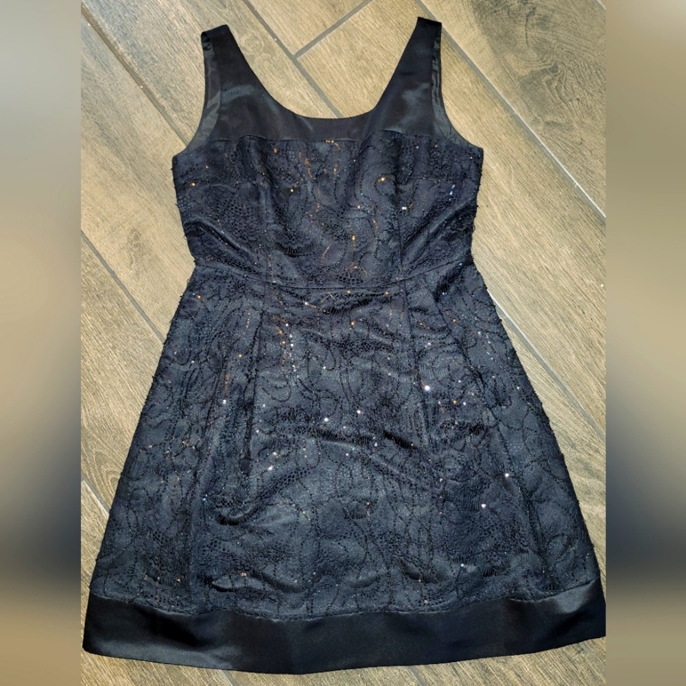 Calvin Klein Elegant BLACK Lace/Sequined Fit & Flare Cocktail Dress,...Size 12 - Picture 1 of 6